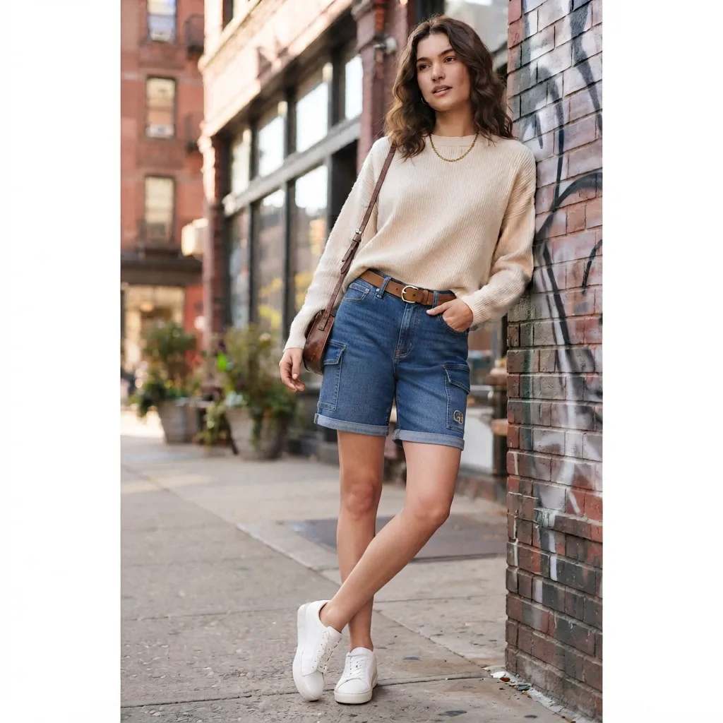 Denim Cargo Pockets Shorts