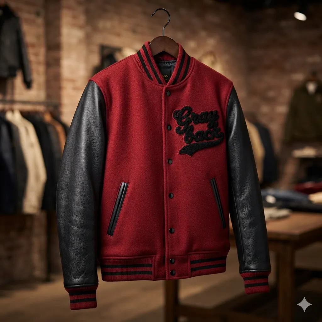 Wool Body, Leather Sleeve Varsity Jacket Manufacturer